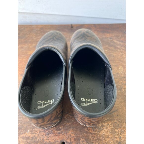 Dansko Womens Professional Leopard Print Clogs Brown & Black Leather Slip-On Sho - Picture 5 of 5